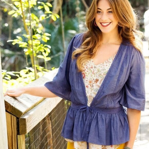 Matilda Jane Hour by Hour Chambray Blue Jacket L Spring Summer Lightweight - Picture 1 of 6
